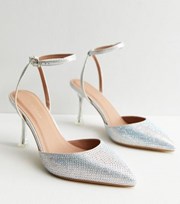 New Look Silver Diamante Flared Heel Court Shoes